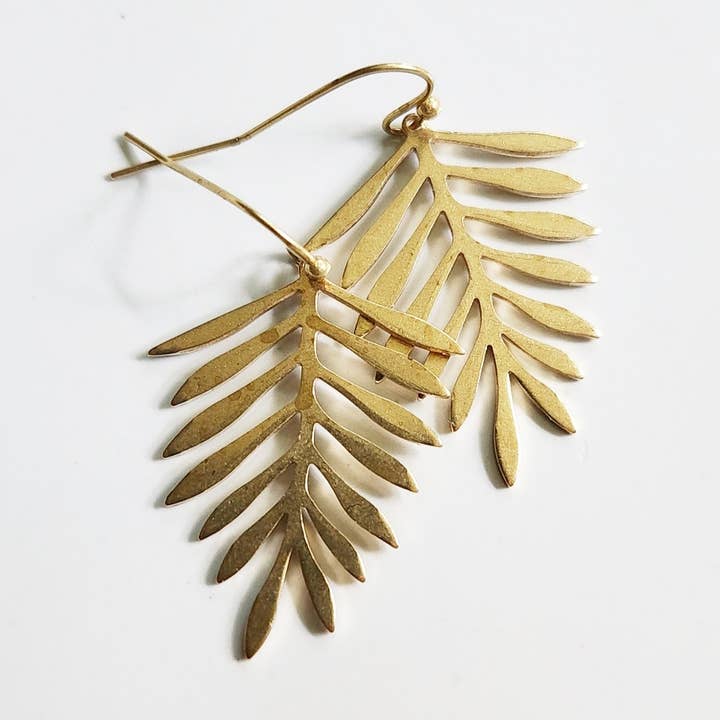 Sara Sela Jewelry - Wholesale Dangle Earrings - Brass Fern Leaf & Watermelon Tourmaline Dangle Earrings13