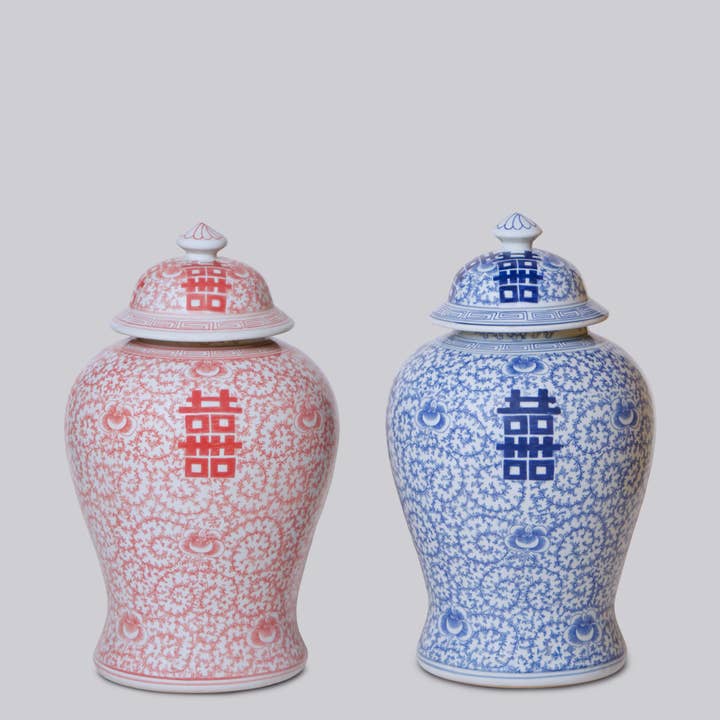 Cobalt Guild - Wholesale Decorative Jar - Double Happiness Red & White Porcelain Temple Jar4