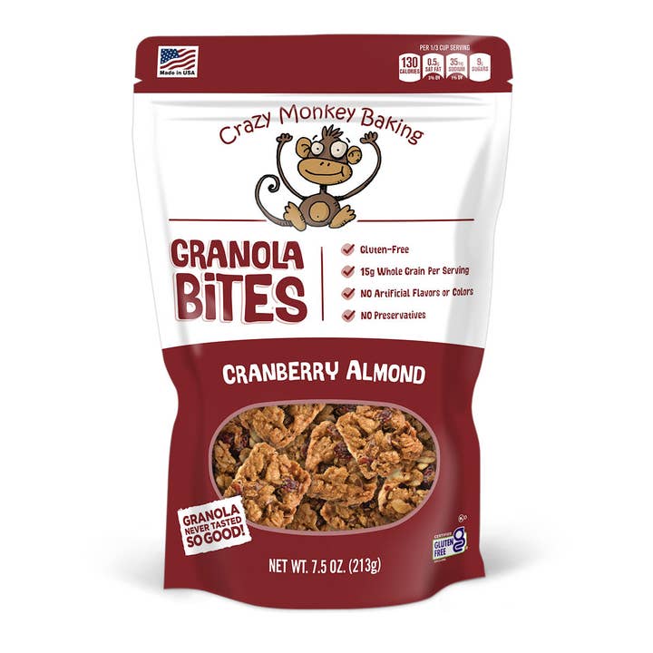 7.5 oz. Crazy Monkey Cranberry Almond Granola Bites for wholesale by Crazy Monkey Baking