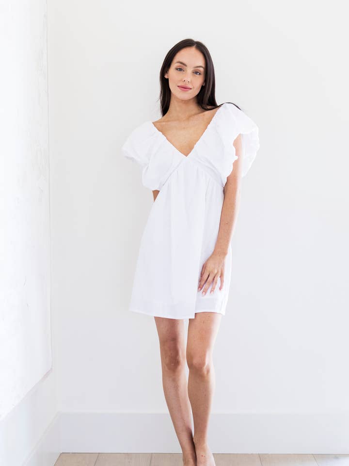 Lotus Double VNeck Dress White for wholesale by PRIV Collections