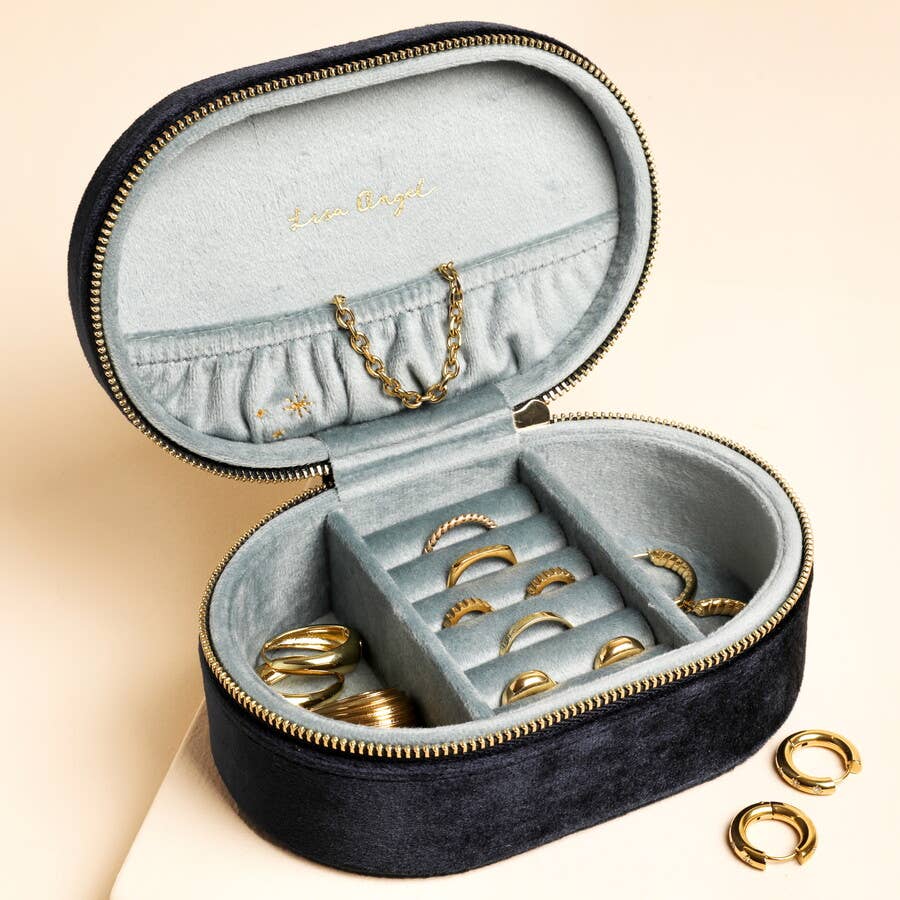 Lisa Angel - Wholesale Jewelry Box/Organizer - Navy Written In The Stars Velvet Oval Jewellery Case1