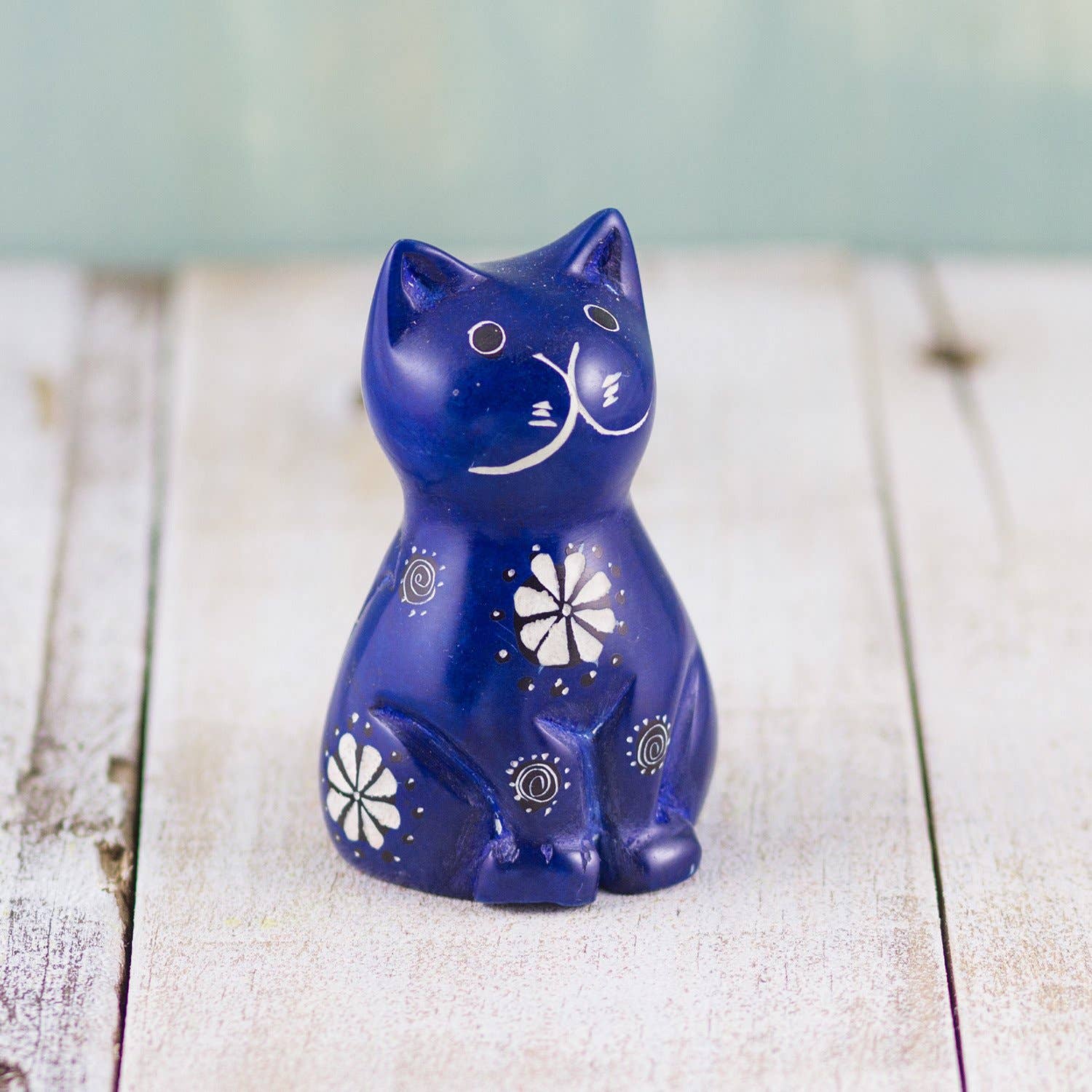 Mr. Ellie Pooh - Wholesale Decorative figurine - Soapstone Cute Kitty Cat Dark Blue
