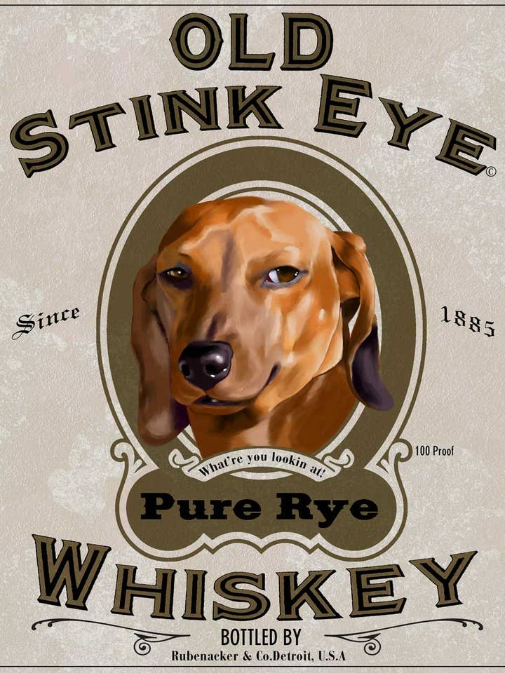 Teckel, oud stinkend oog, kunstdruk met hond voor wholesale door Brian Rubenacker studios