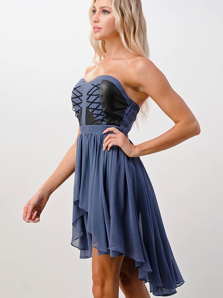 Vegan Leather Mix Tube Hi-Low Dress for wholesale by MILEY + MOLLY