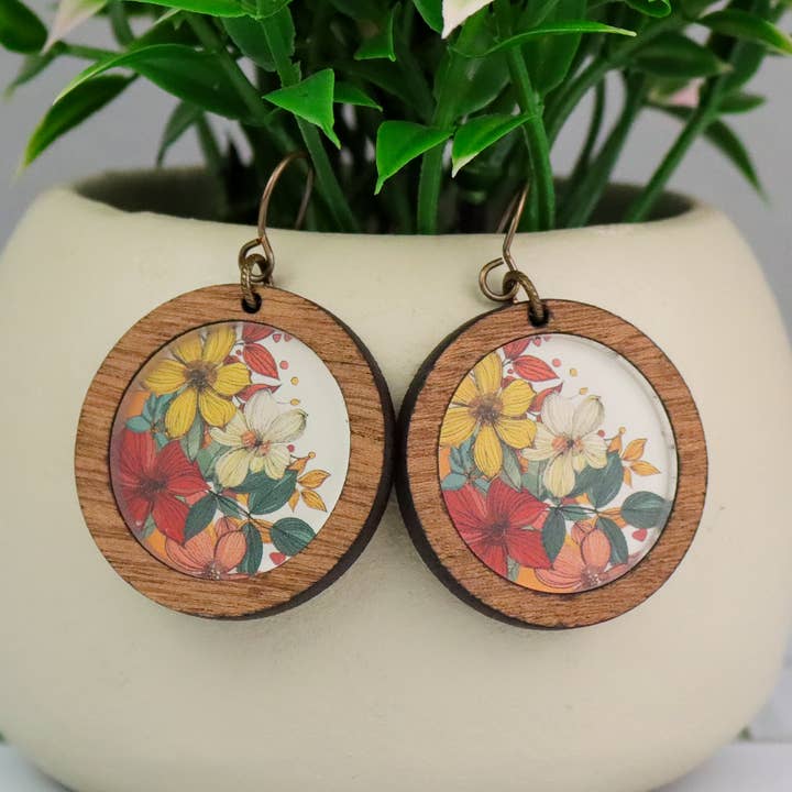 Boho Circle Flower Earrings Fall for wholesale by Jo & Co
