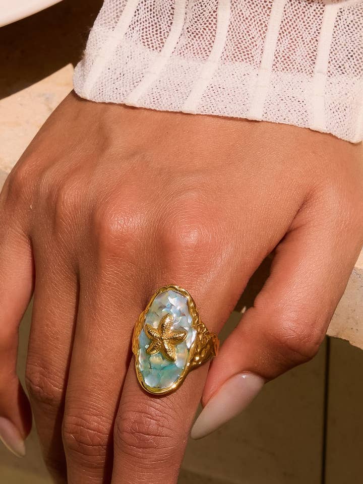 Keshet 18-Karat Gold beschichteter seefester Seestern-Ring für den Großhandel von Flânerie by MAIQ