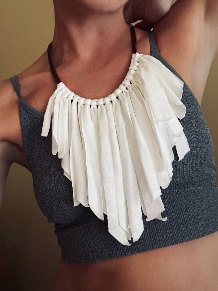 7” Fringe on leather neck piece for wholesale by Bean & Dot