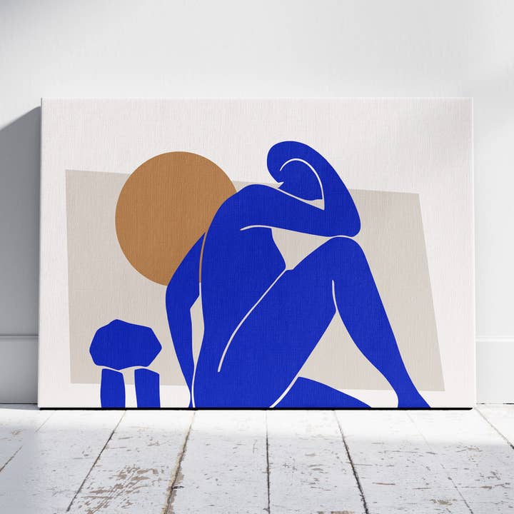 Minimalistisch Abstract Gedurfd Blauw Figuur - Ingelijste Canvas Wandkunst Print voor wholesale door House Prints