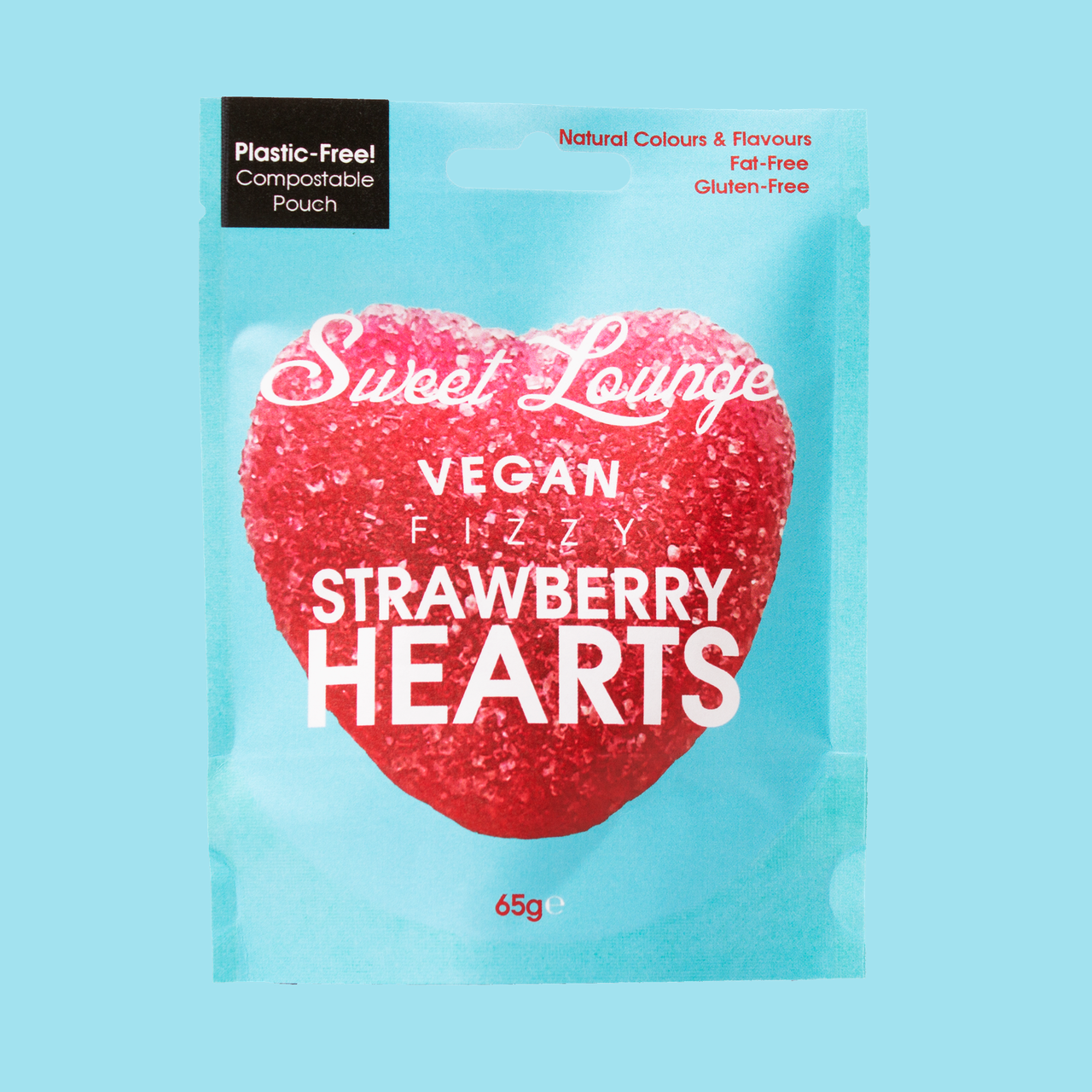 Sweet Lounge – Großhandel Weingummi – Vegane Fizzy Strawberry Hearts (Plastikfrei) 65g3