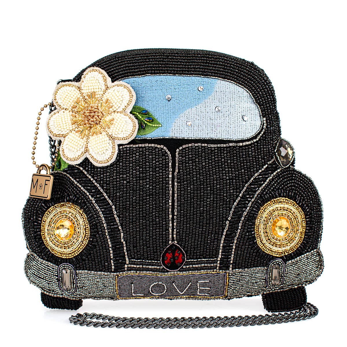 Mary Frances Accessories – bolsa tiracolo - Mulher por atacado – Na Estrada Carro Preto Flor Branca Mala a Tiracolo com Missangas0