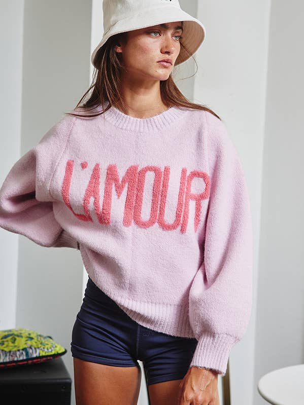 Pink IT2389 'TIS THE SEASON & L'AMOUR' Lettering Sweater for wholesale on Faire