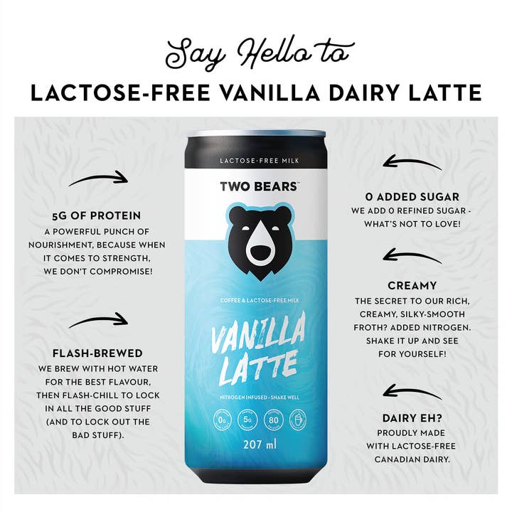 Two Bears - Wholesale Iced Coffee/Cold Brew - Lactose-Free Dairy Vanilla Latte (207 ml)2