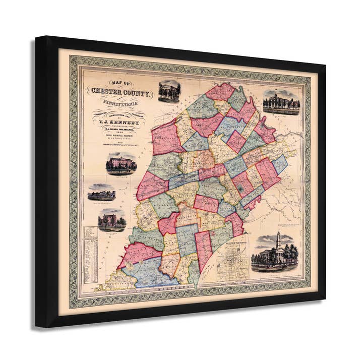 1856 Map of Chester County PA - Framed Vintage Pennsylvania Map - Historic Chester County PA Map - Restored Chester County Pennsylvania Wall Art Poster for wholesale by Historic Prints