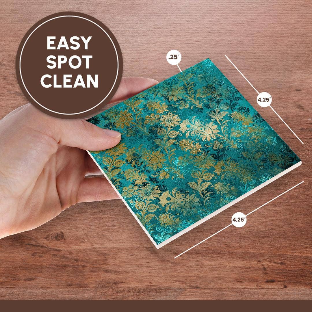 3dRose - Wholesale Coasters - 3dRose, Teal Green and Image Of Gold Art Nouveau Floral Pattern, Coaster6