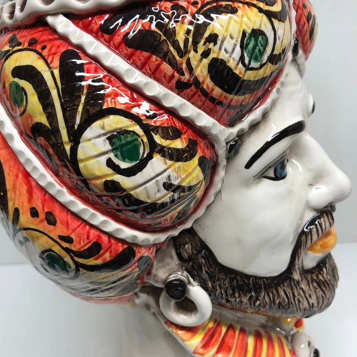 DD Ceramiche Siciliane - Wholesale Decorative Figurine - Norman Moor's Heads Caltagirone Ceramic Line cm H.30 L.19 Handcrafted Yellow Orange5