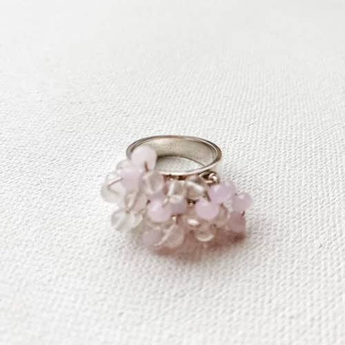 Rose Quartz & Swarovski Cluster Ring for wholesale by Lee&Lo Handmade Wearables