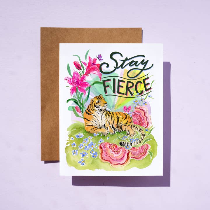 Stay Fierce Tiger Card – Encouragement & Strength Card for wholesale by Jean Choe Art & Design