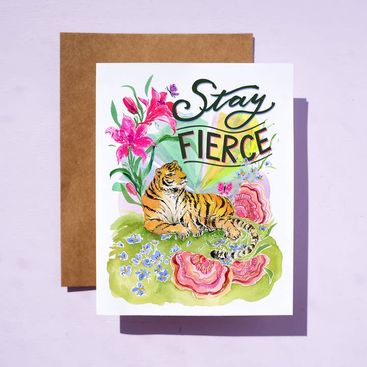 Stay Fierce Tiger Card – Encouragement & Strength Card for wholesale by Jean Choe Art & Design