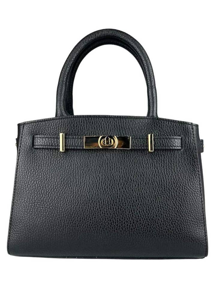 Bolso de mano negro de cuero italiano MI126BK con cierre para venta al por mayor de JIJOU CAPRI