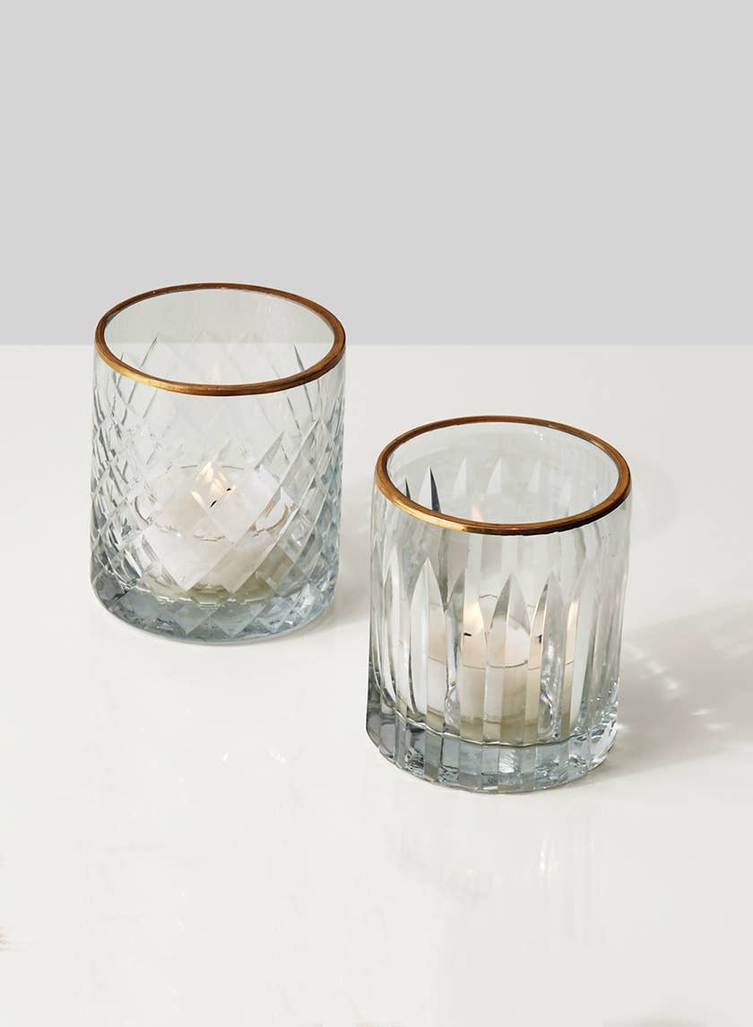 Jamali Garden - Wholesale Candle Holder - Etched Glass Votive Holders With Gold Rims1