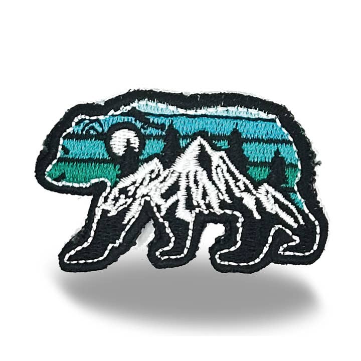 Mountain Bear Wilderness Iron On Embroidery Patch for wholesale by Northern Icons Creations INC
