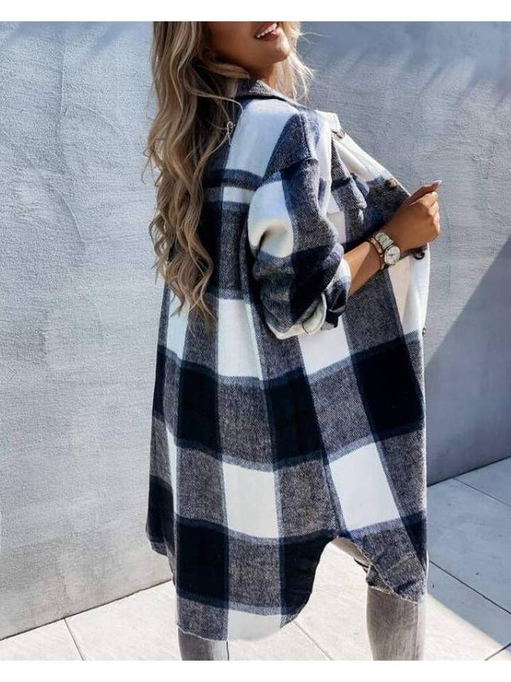 Queen Fashion - Wholesale Shirt Jacket/Shacket - Women's - plaid flap detail drop shoulder button up shacket