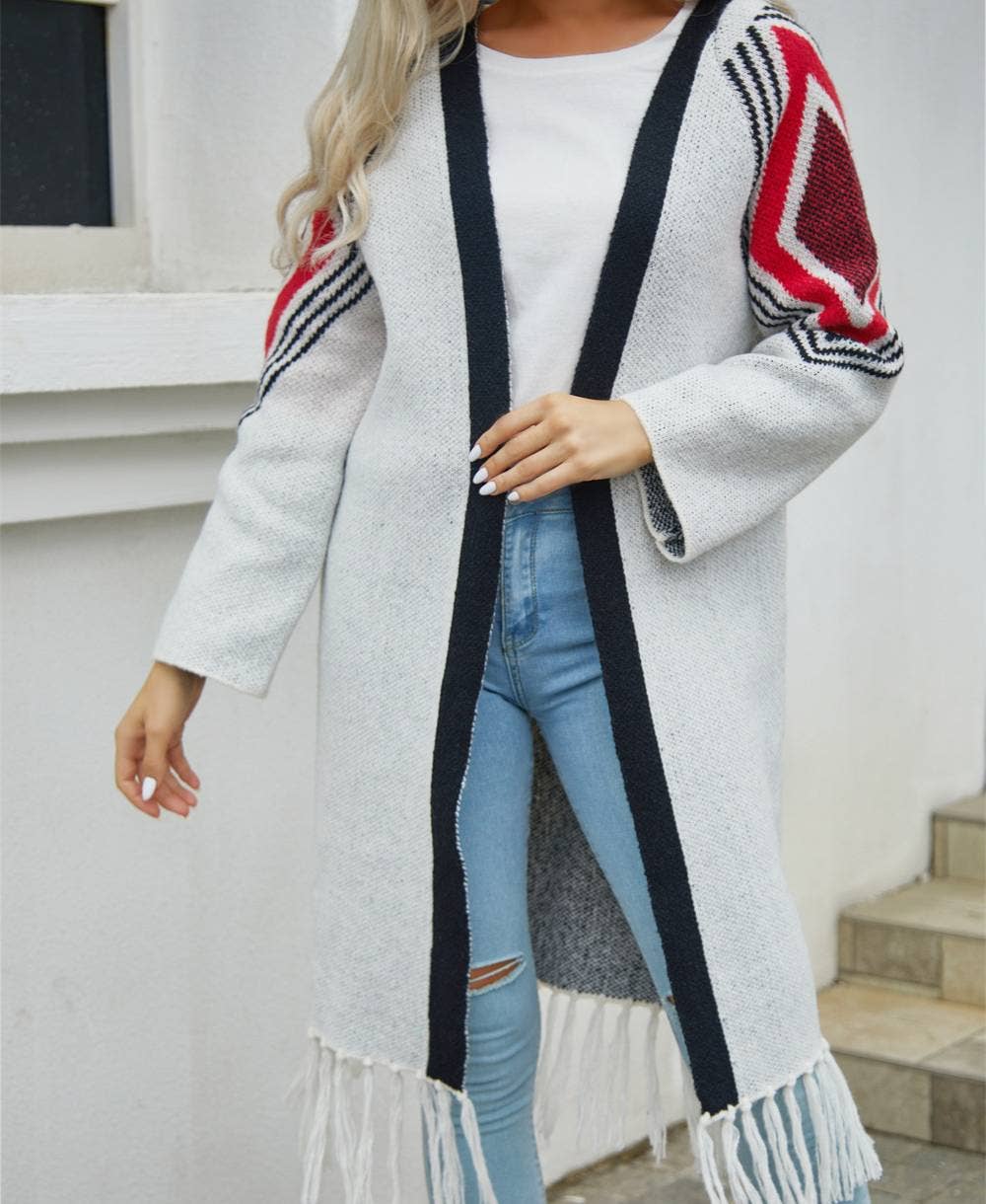 HIDDENBRAND - Wholesale Cardigan - Women's - Long Fringed Knit Cardigan1