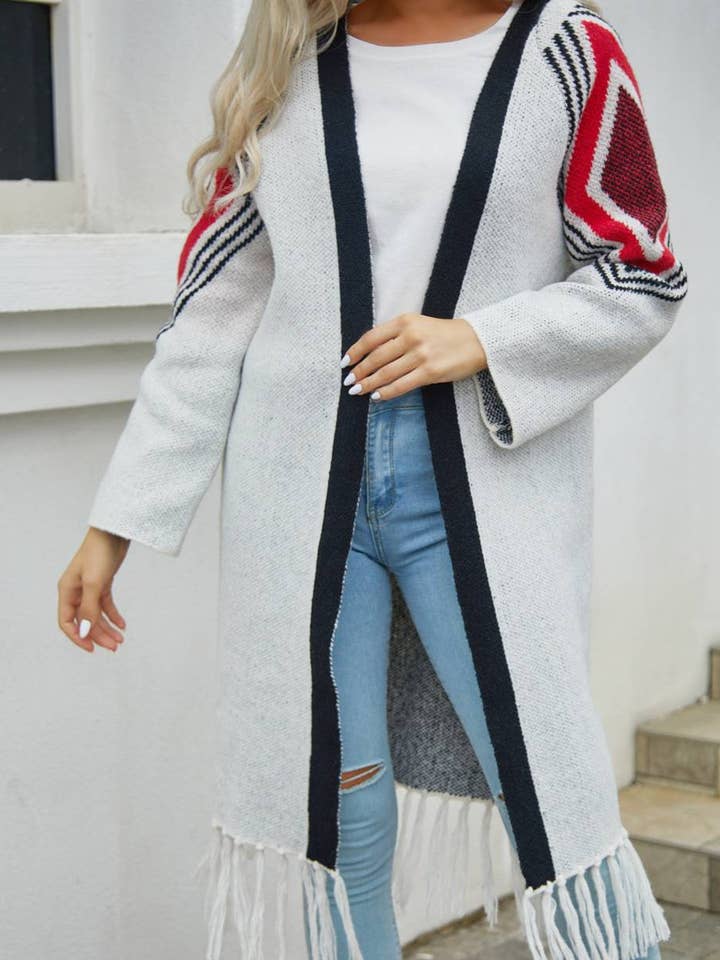 HIDDENBRAND - Wholesale Cardigan - Women's - Long Fringed Knit Cardigan1