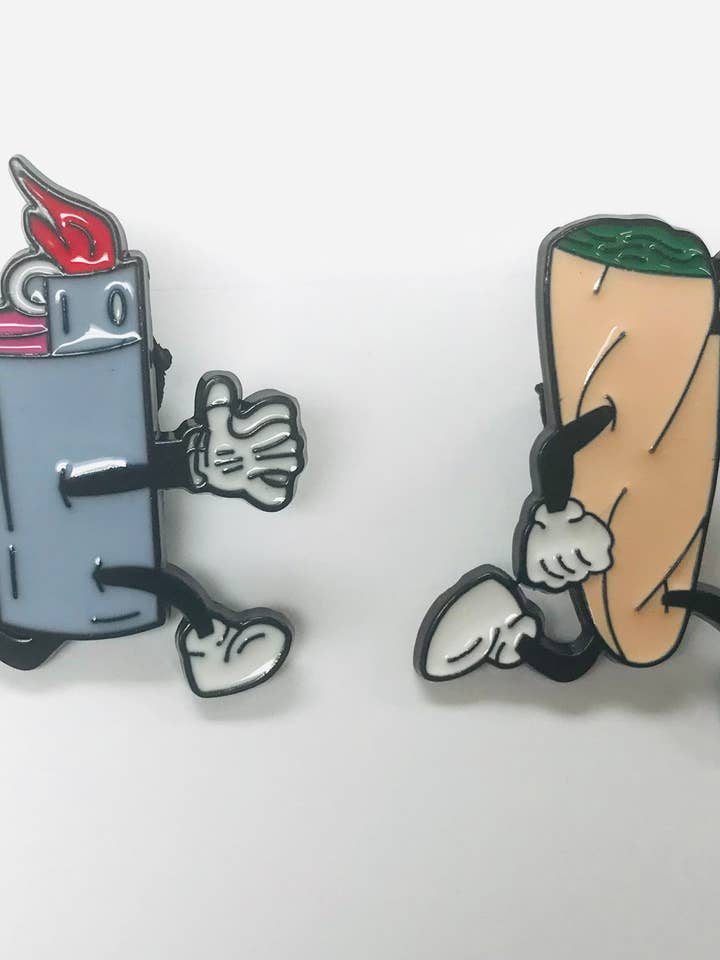 Running Lighter Lapel Pin, Escaping Cigar enamel Pin for wholesale by SimpleNGreat