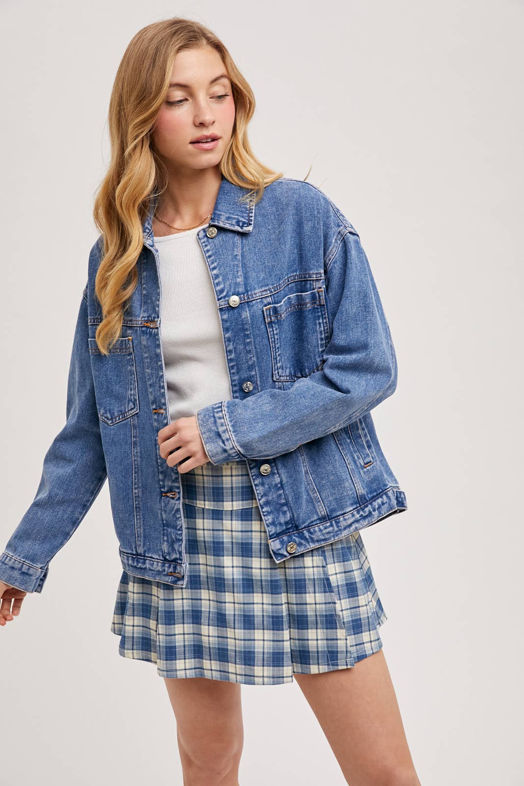 Bluivy - Venta al por mayor Cazadora vaquera - Mujer - Chaqueta oversized de mezclilla con botones46