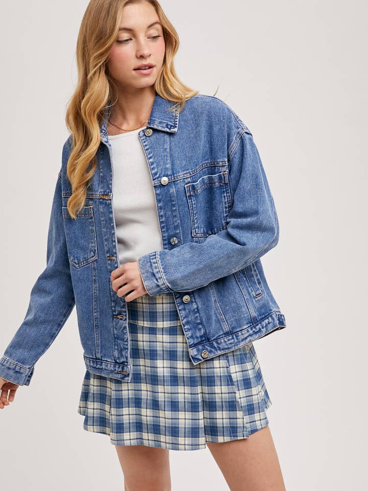 Bluivy - Venta al por mayor Cazadora vaquera - Mujer - Chaqueta oversized de mezclilla con botones46