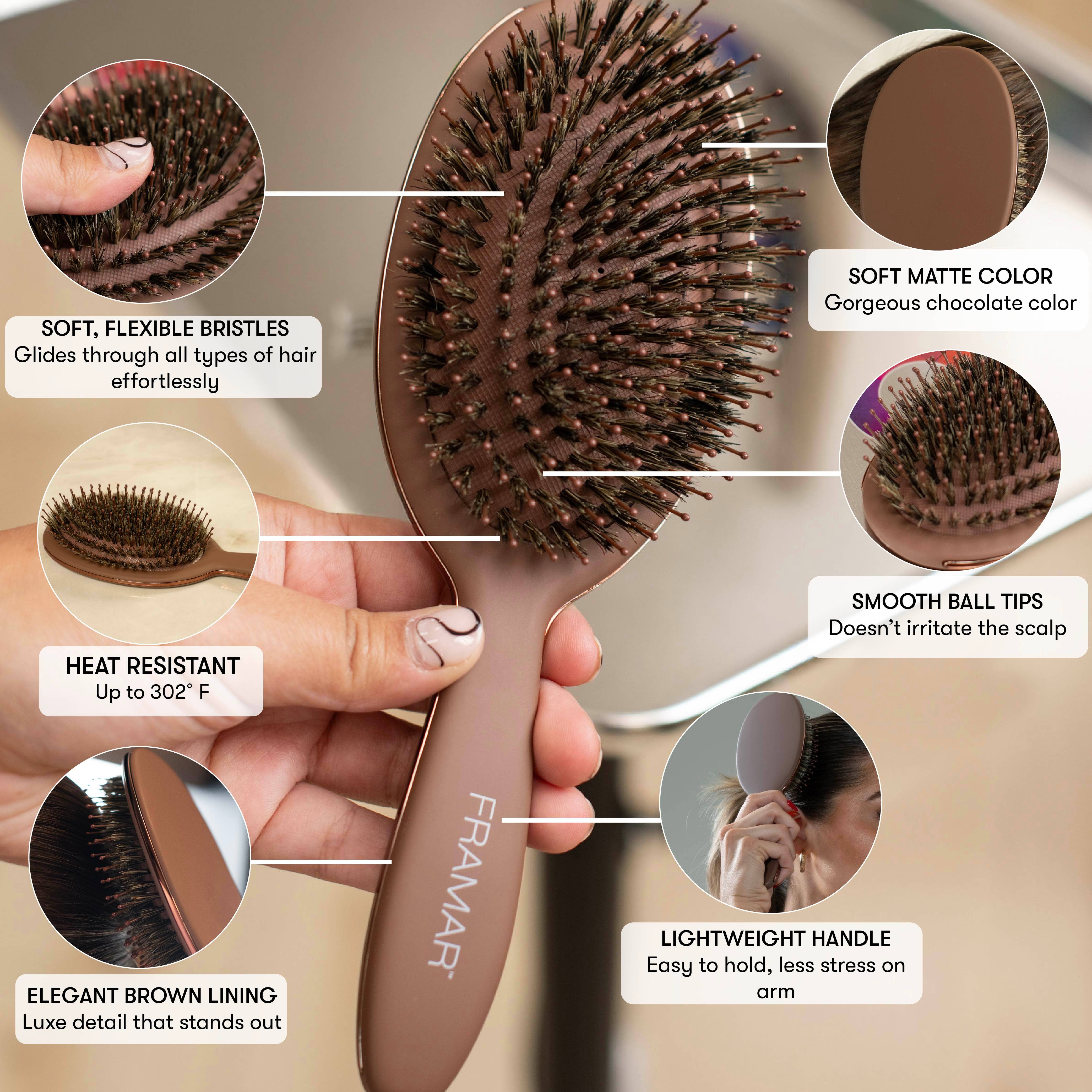 Framar Hair Brushes & Hair Accessories - Wholesale Hair Brush/Comb - FRAMAR Boar Bristle Hair Brush, Boar Brush For Hair - Brown6