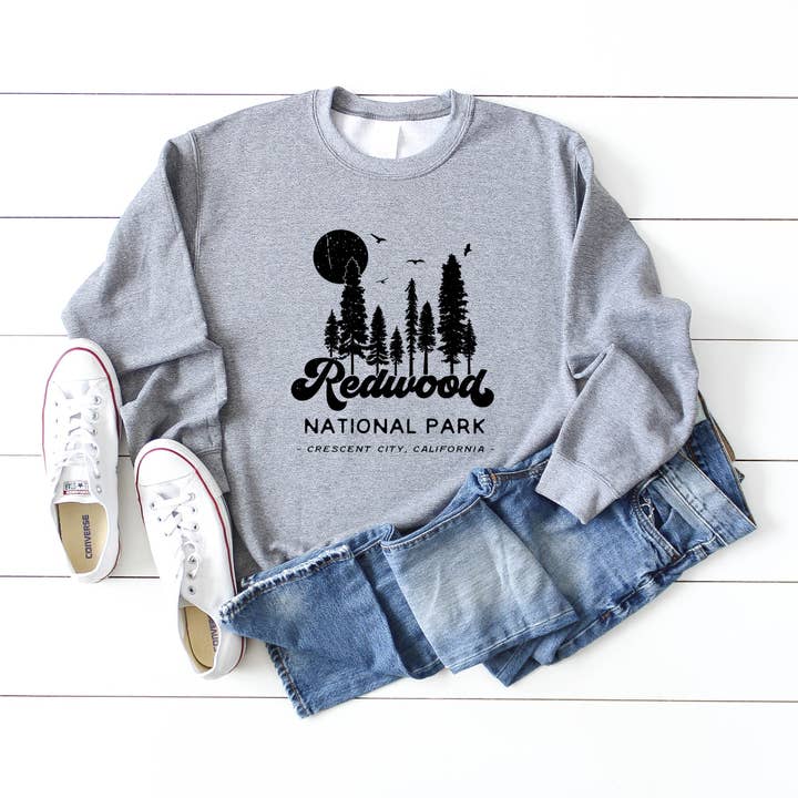 Olive And Ivory Wholesale - Wholesale Graphic Sweatshirt - Women's - Vintage Redwood National Park | Sweatshirt