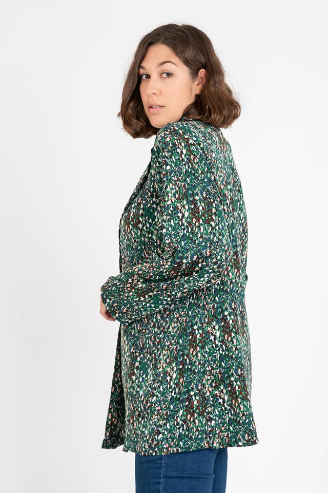 Pomme Rouge Paris - Vente Blazer – femme - Blazer grande taille imprimé léopard vert (C6528)