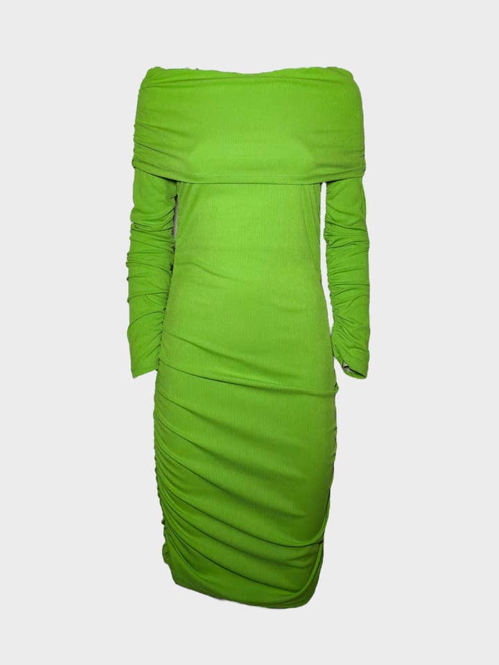 Summer Bandeau Dress – Draped with Long Sleeves Vibrant Green for wholesale by lucas giordani