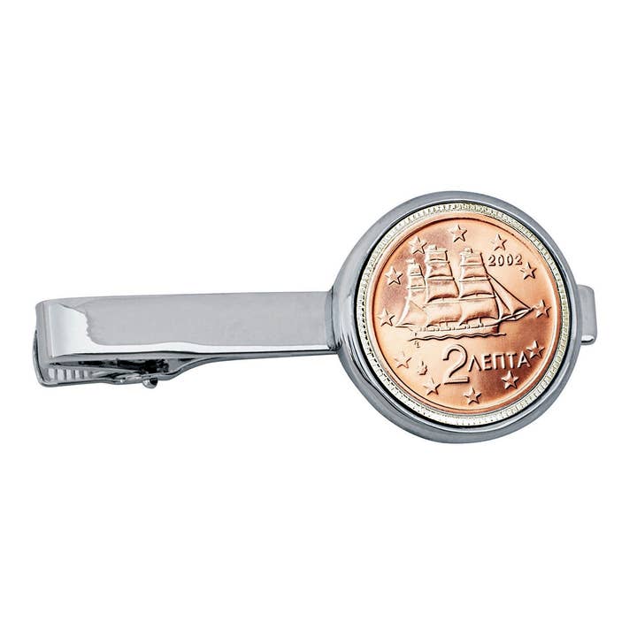 Greek 2 Euro Bar Coin Tie Clip for wholesale by American Coin Treasures