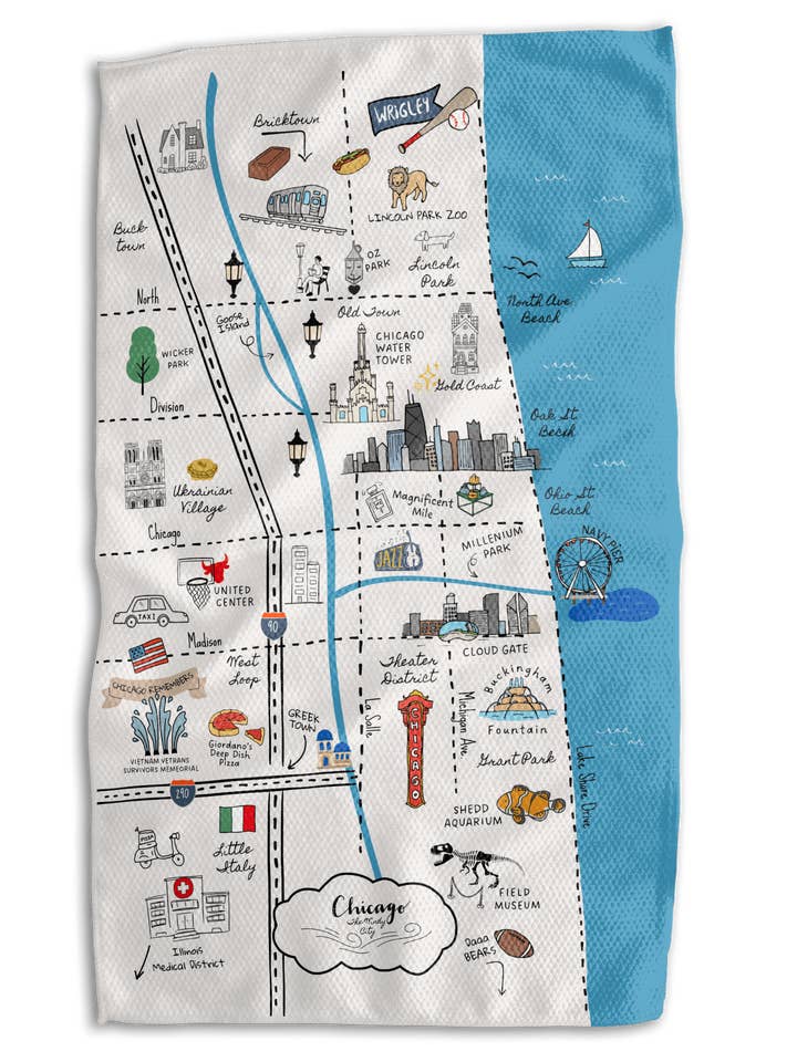 Chicago Map 18x30 Work-Harder Double-Sided Towel for wholesale by Absorb-Lumen