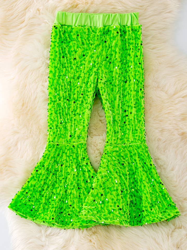 Kids Charm Online - Wholesale Pants - Kids - NEON GREEN SEQUINS BELL BOTTOMS. PNG40115 AMY