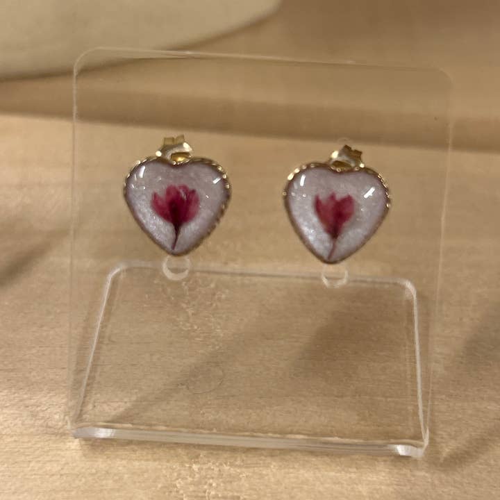 Cherry Blossom Gold Heart Studs for wholesale by Chloe May Creations