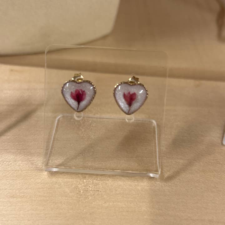Cherry Blossom Gold Heart Studs for wholesale by Chloe May Creations