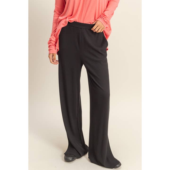 Ribbed Side Slit Wide Leg Pants for wholesale by Double Zero