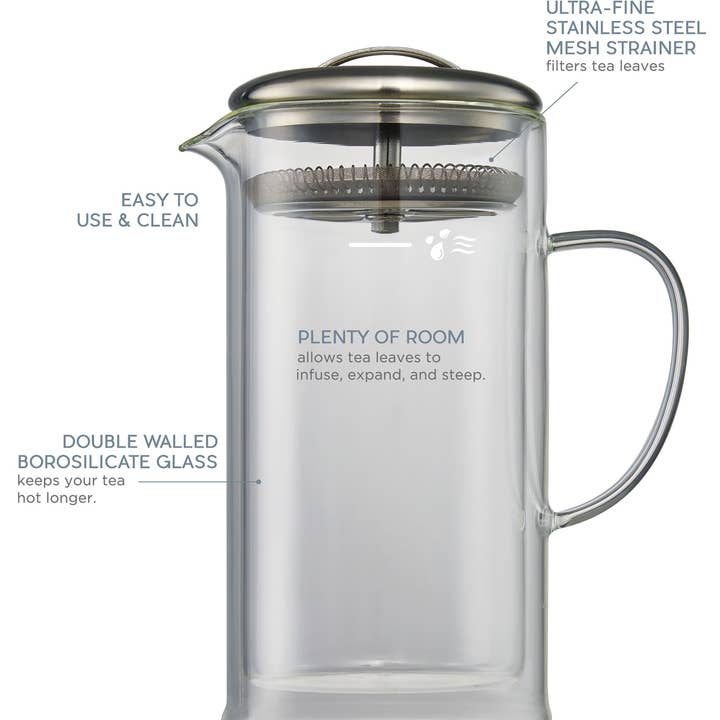 CasaWare - Wholesale Tea Pot - Double Wall 24oz Glass Strainer Teapot3