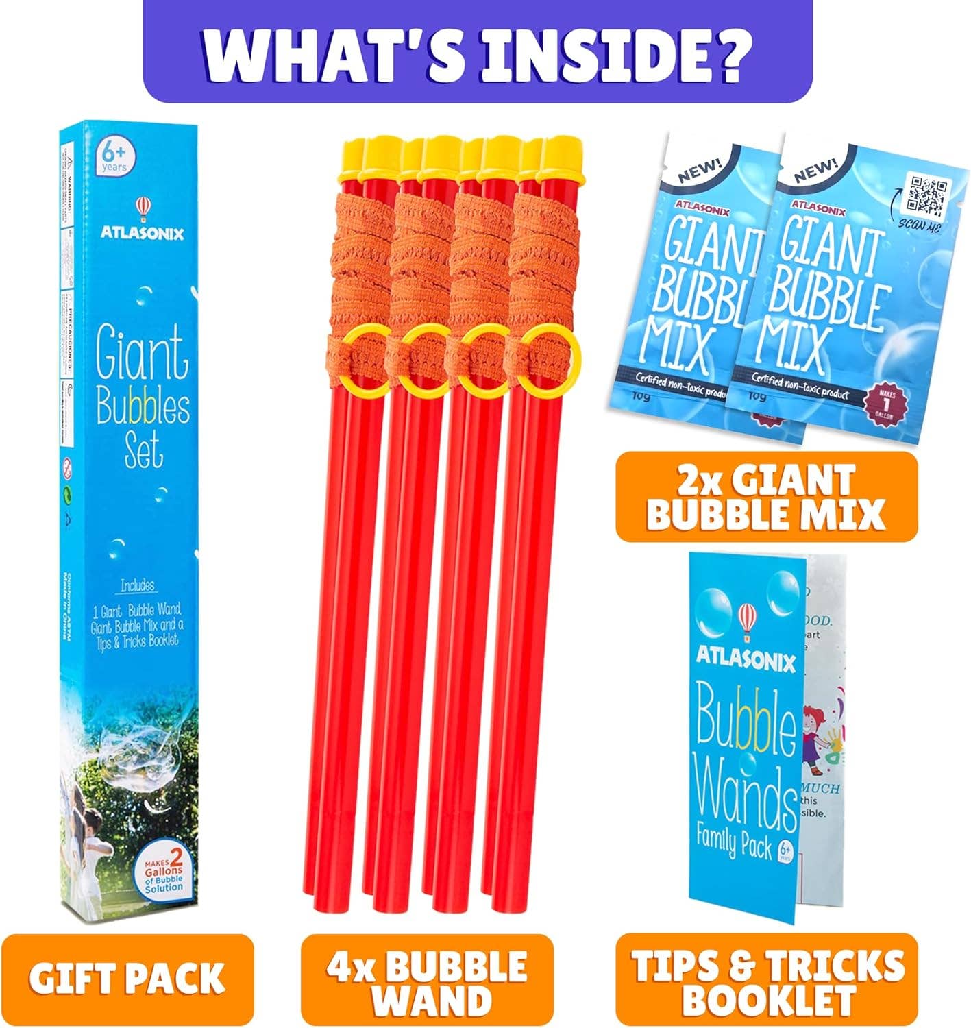 Atlasonix - Wholesale Bubble Wand - Kids - Giant Bubble Wand - Bubbles for Kids (4 Wands & 2 Mix)2