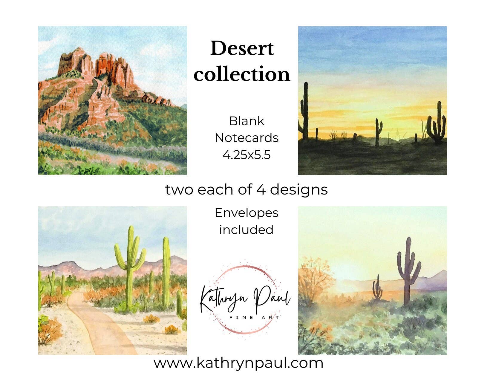 Kathryn Paul Fine Art - Wholesale Stationery/Notecard Set - Desert Watercolor Notecards: Southwest Art Blank Set6