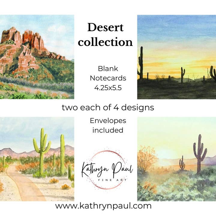 Kathryn Paul Fine Art - Wholesale Stationery/Notecard Set - Desert Watercolor Notecards: Southwest Art Blank Set6