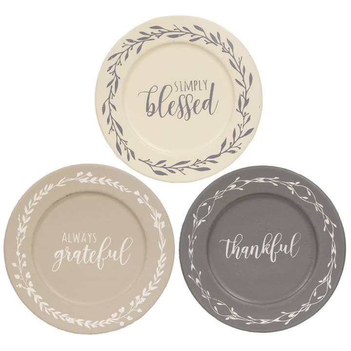 Always Grateful Floral Band Plates, 3 Assorted for wholesale by The Hearthside Collection