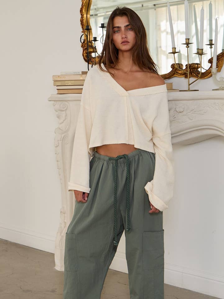 Dark sage IP5525 Drawstring Detail Billowy Harem Style Pants for wholesale on Faire