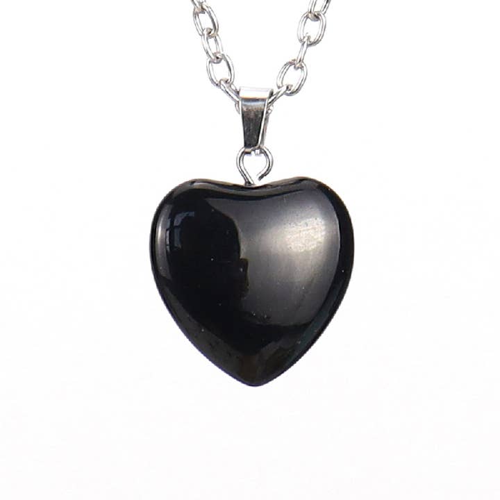 Liberty Charms - Vendita all'ingrosso Collana con ciondolo/pendaglio - Collana con ciondolo a cuore in pietra naturale di ossidiana nera