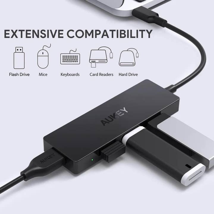 Above Edge - Wholesale Charging Cable - USB C Hub Ultra Slim with 4 USB 3.0 Data Ports Black