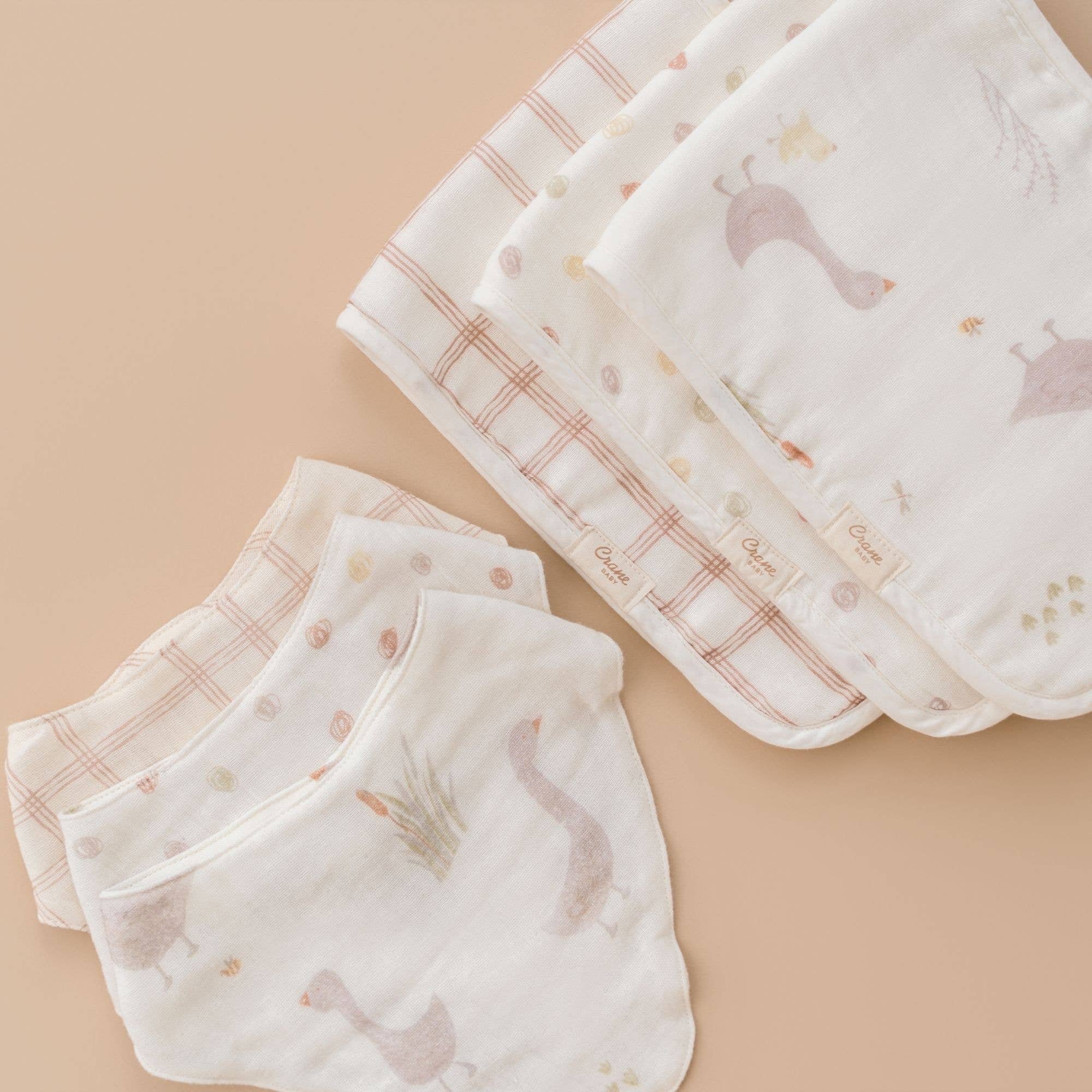 Crane Baby - Wholesale Burp Cloth Set - Baby - Charlie 3-pc. Farmhouse Goose Burp Cloth Set4